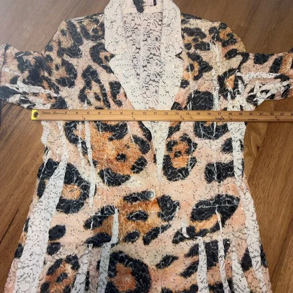 Leopard Lace Jacket Artsy Hippie Boho XL Sequins Animal Print Blazer Origami - Picture 12 of 16